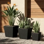 Stone Textured Square Plastic Planter Black - Image 5