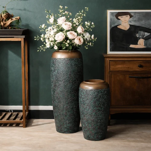 Teal Patina Floor Vase