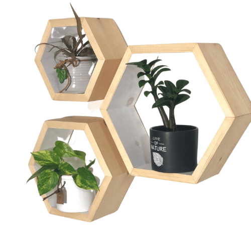 hexagon wall decor, Wooden floating Shelf