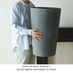 Stone Textured Tall Round Planter Light Gray - Image 9