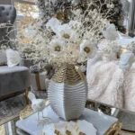 Aurelia Luxe White and Gold Ribbed Table Vase - Image 8