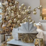 Aurelia Luxe White and Gold Ribbed Table Vase - Image 7