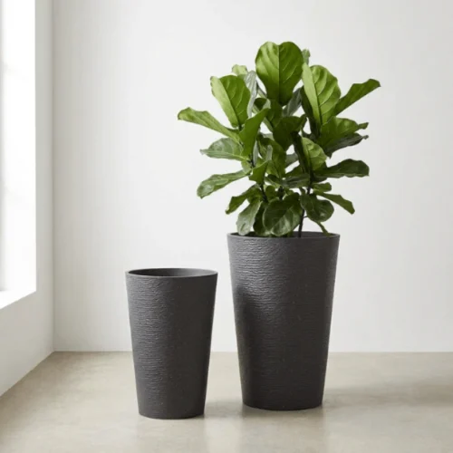 Tall Round Plastic Planter Black
