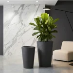 Stone Textured Tall Round Plastic Planter Black - Image 4