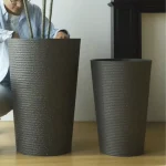 Stone Textured Tall Round Plastic Planter Black - Image 5