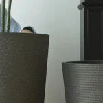 Stone Textured Tall Round Plastic Planter Black - Image 6