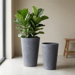 Tall Round Plastic Planter Blue Gray