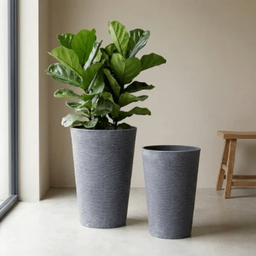 Tall Round Plastic Planter Blue Gray