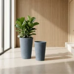 Stone Textured Tall Round Plastic Planter Blue Gray - Image 5