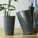 Stone Textured Tall Round Plastic Planter Blue Gray - Image 4
