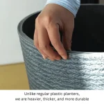 Stone Textured Tall Round Plastic Planter Blue Gray - Image 8