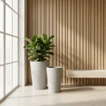 Stone Textured Tall Round Planter Light Gray - Image 5