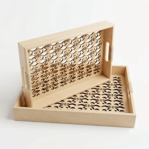 Decorative Solid Wood Serving Tray Set