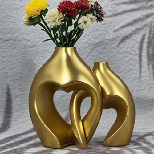Gilded Embrace Ceramic Vase Set