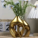 Gilded Embrace Ceramic Vase Set - Image 3