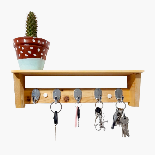 wooden key holder with wall shelf