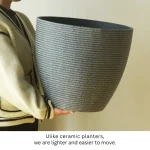 Stone Textured Round Plastic Planter Black - Image 13