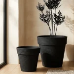 Stone Textured Round Plastic Planter Black