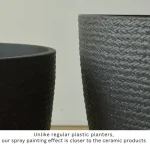 Stone Textured Round Plastic Planter White - Image 13