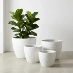 Stone Textured Round Plastic Planter White
