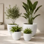 Stone Textured Round Plastic Planter White - Image 6