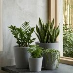 Wide Rim Round Planter Blue Gray