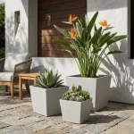 Textured Square Plastic Planter Light Gray