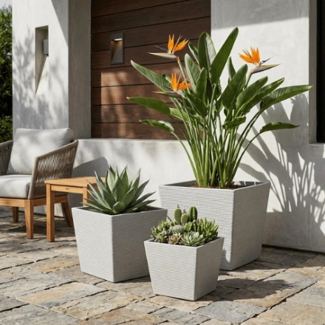 Textured Square Plastic Planter Light Gray