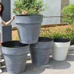 Stone Textured Round Plastic Planter Blue Gray - Image 6