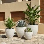 Stone Textured Round Plastic Planter White - Image 7