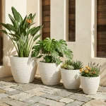 Stone Textured Round Plastic Planter White - Image 8