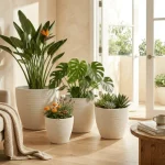 Stone Textured Round Plastic Planter White - Image 9