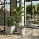 Stone Textured Square Plastic Planter Light Gray - Image 5