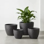 Stone Textured Round Plastic Planter Black