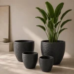 Stone Textured Round Plastic Planter Black - Image 6