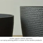 Stone Textured Round Plastic Planter Black - Image 10