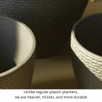 Stone Textured Round Plastic Planter Black - Image 12