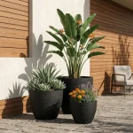 Stone Textured Round Plastic Planter Black - Image 7