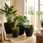 Stone Textured Round Plastic Planter Black - Image 8