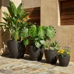 Stone Textured Round Plastic Planter Black - Image 9