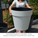 Stone Textured Round Plastic Planter Black - Image 9