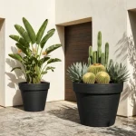 Stone Textured Round Plastic Planter Black - Image 6