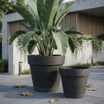 Stone Textured Round Plastic Planter Black - Image 5