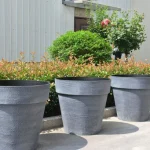 Stone Textured Round Plastic Planter Blue Gray - Image 5