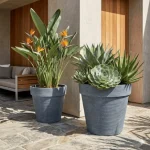 Stone Textured Round Plastic Planter Blue Gray - Image 4