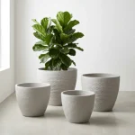 Textured Round Plastic Planter Light Gray