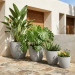 Stone Textured Round Plastic Planter Light Gray - Image 7