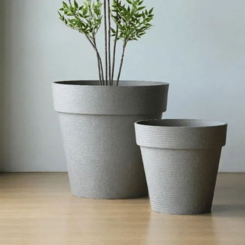 Textured Round Plastic Planter Light Gray