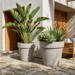Stone Textured Round Plastic Planter Light Gray - Image 5