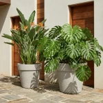 Stone Textured Round Plastic Planter Light Gray - Image 6